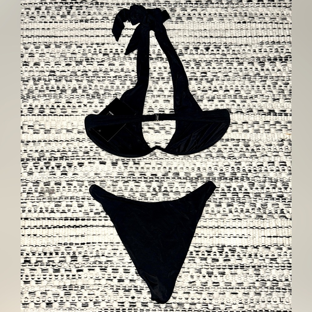 🆕 2/$75 NWT Naked Wardrobe | 2 Piece Underwire Halter Bikini | Black | Large - Picture 4 of 10